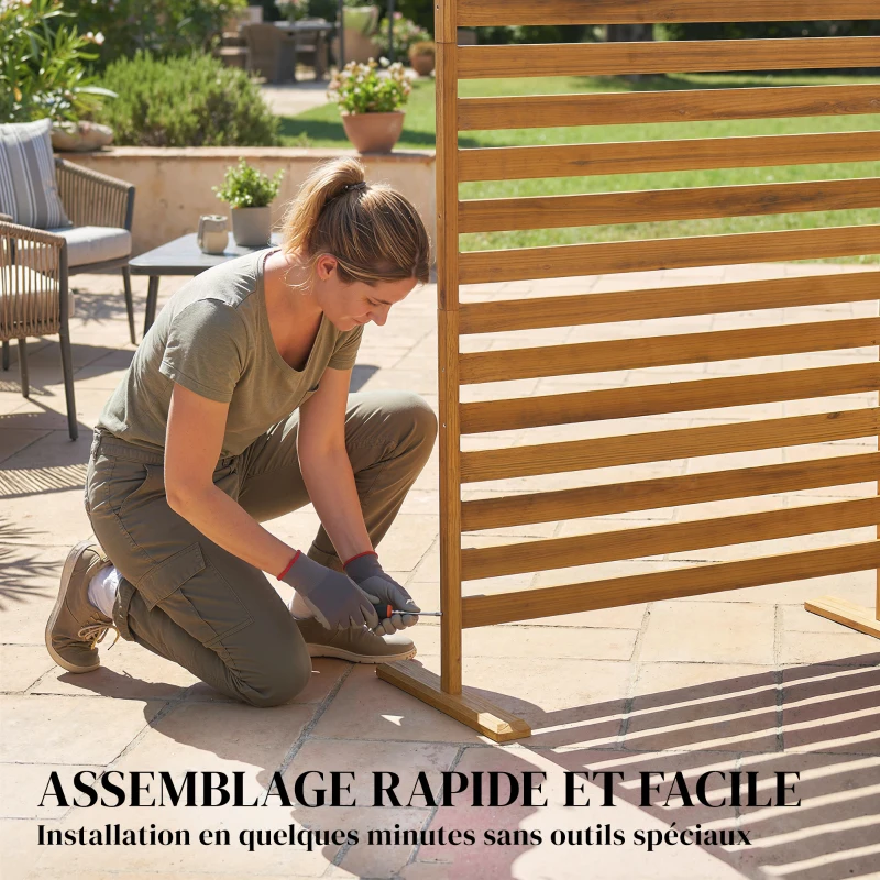 Outsunny Brise-vue Bois à Lamelles Claustra Paravent Extérieur Autoportant pour Jardin Terrasse 80x40x170cm Marron