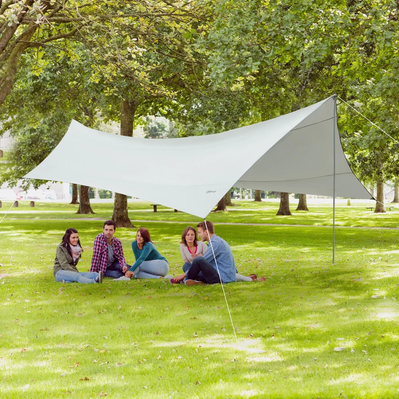Outsunny Bâche Anti-Pluie Voile d'ombrage Toile de Camping 5,55L x 5,5l m avec Deux Hardcore Polyester Haute densité 190T imperméable Anti- UV Léger et Facile à Transporter Gris