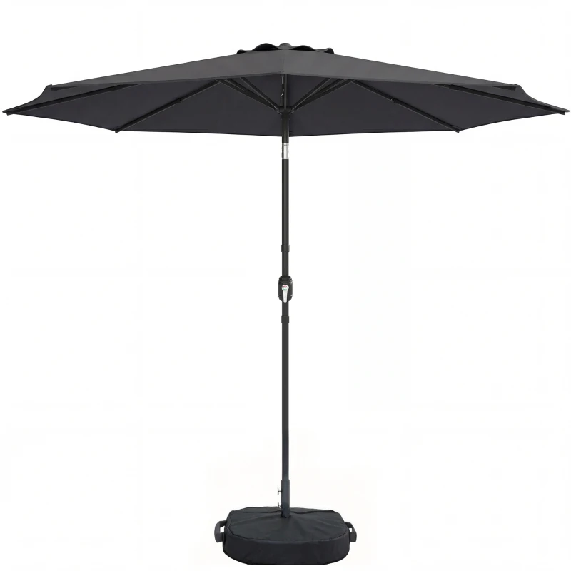 Outsunny 2.7 m Garden Parasol Umbrella with Cross Base and Sandbag, Retractable Ribs, Outdoor Table Market Umbrella, Black