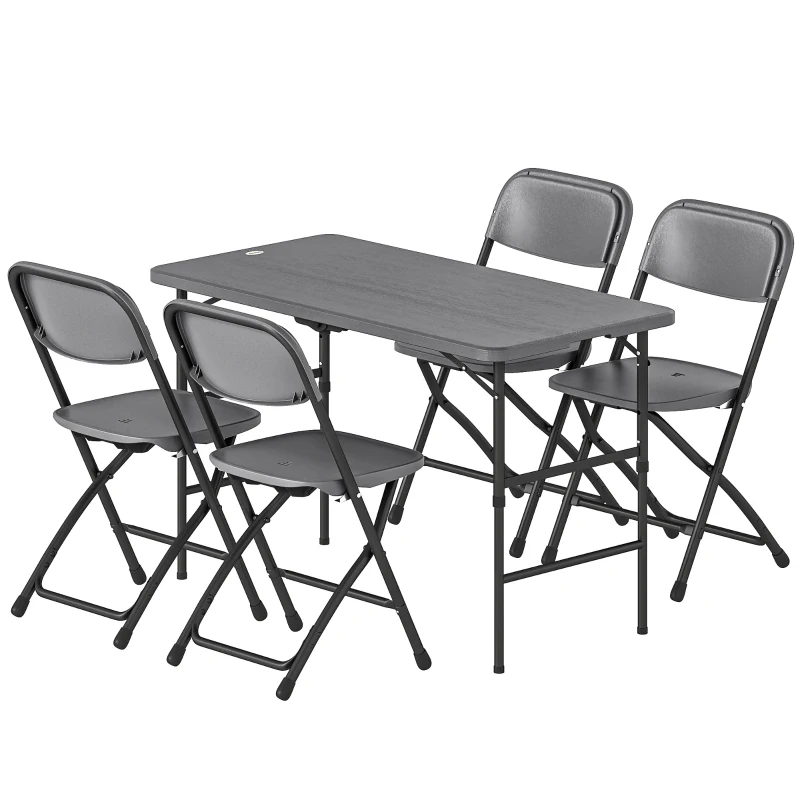 Outsunny Conjunto de Mesa e Cadeiras de Jardim com Mesa Dobrável Ajustável de 55 a 74 cm e 4 Cadeiras Dobráveis para Terraço Cinzento