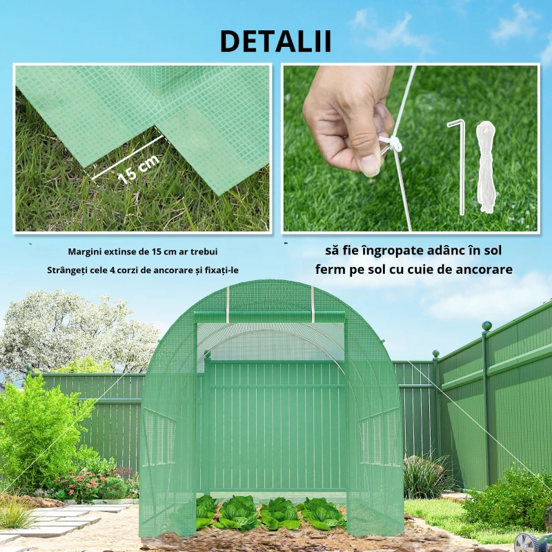 Outsunny Seră de Grădină cu Ferestre, Ușă și Acoperiș Rotunjit, 3.5x2x2m, Verde