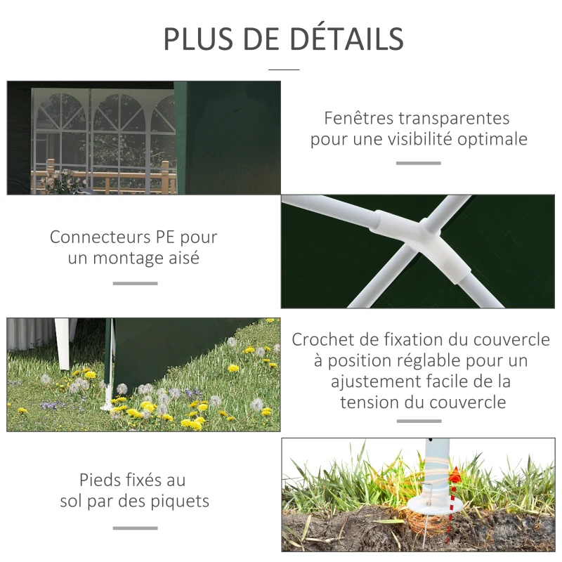 Outsunny Tonnelle de jardin, tente de réception avec Fenêtres et parois latérales amovibles, pour fêtes et mariages, 6 x 3 m Vert