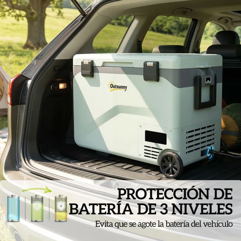 Outsunny Nevera Portátil Eléctrica 42,5L con Compresor Control por App Ruedas Asa Barra -20℃ a 20℃ y Soporte para Móvil Verde