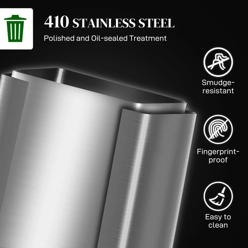 HOMCOM 60L Dual Compartment Stainless Steel Bin, with Deodoriser Holders - Silver Tone
