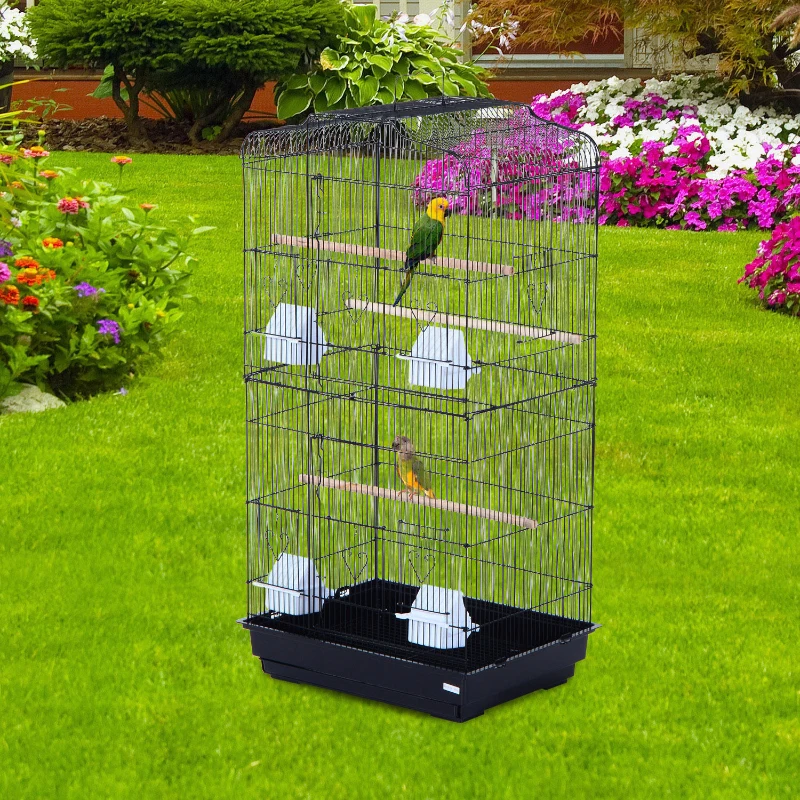 HOMCOM Cage à oiseaux avec mangeoires perchoirs 48 x 36 x 91 cm noir