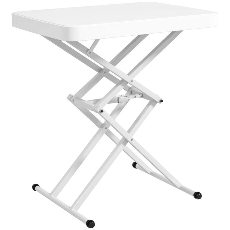 Outsunny Table d'appoint de jardin pliable en HDPE, table pliante extérieur hauteur réglable sur 5 niveaux, 65 x 45 x 70 cm blanc