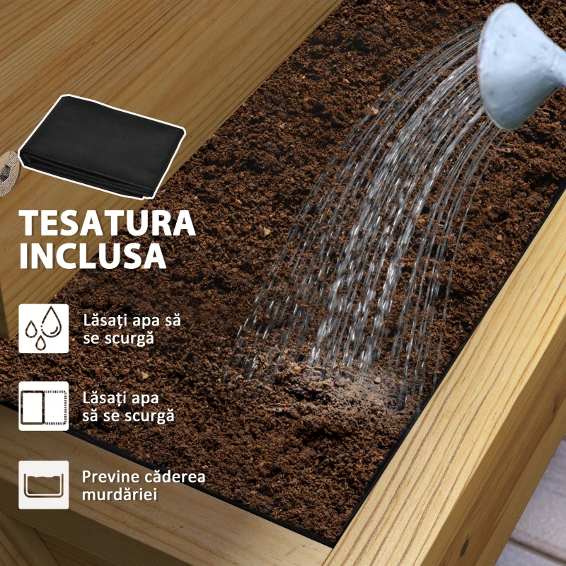 Outsunny Jardinieră înălțată cu 4 niveluri, cu orificii de drenaj și material netesut, din lemn de brad, 75x57x60,5 cm