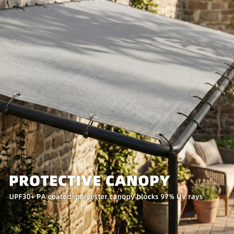 Outsunny 3 x 2 m Lean to Garden Pergola, Metal Frame Gazebo Pergola with UPF30+ Protection, Sloped Roof, Drainage Holes, Grey