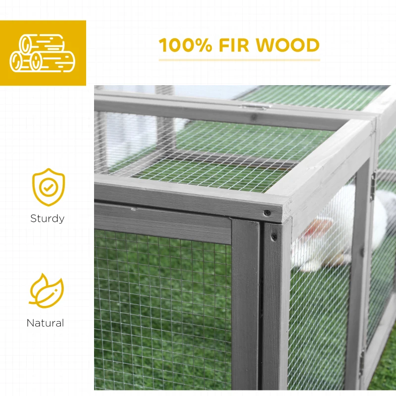 PawHut Wooden Rabbit Hutch Cage 6ft with Wire Mesh, Openable Roof, Play Space for Outdoor, Grey