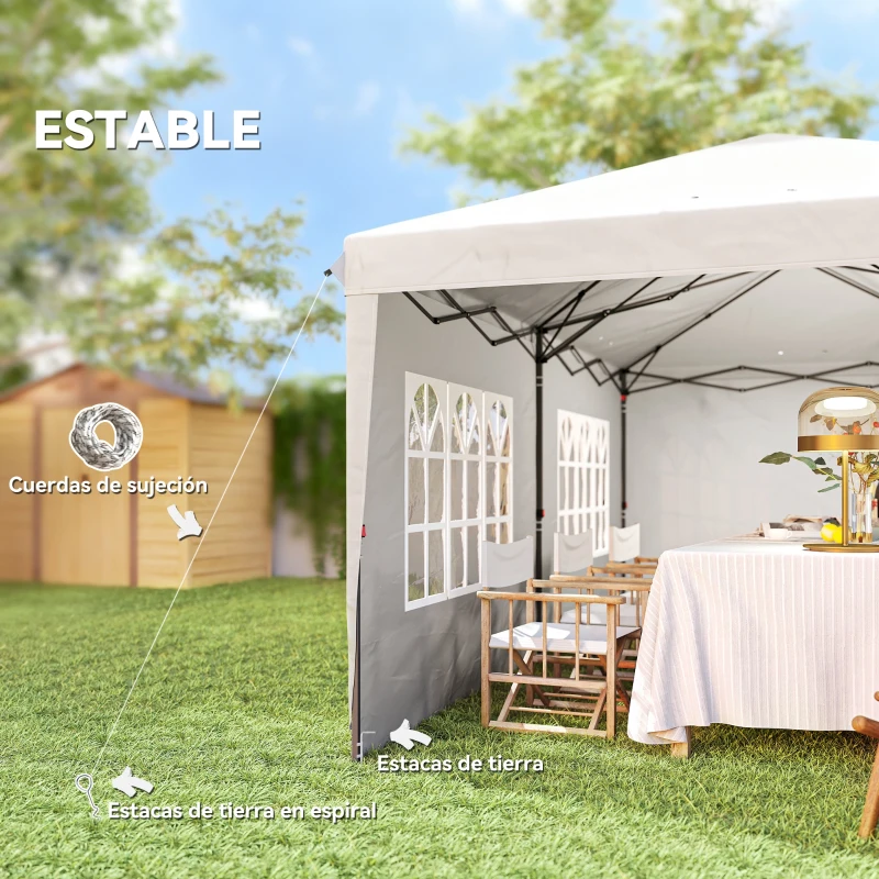 Outsunny Carpa Plegable 6x3 m Pop-up con 4 Laterales Desmontables Cenador de Jardín con 2 Ventanas y Bolsa de Transporte Blanco