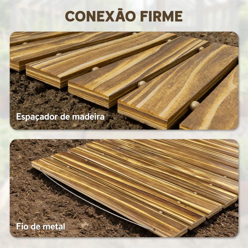 Outsunny Caminho de Ripas de Madeira Enrolável 120x38 cm Resistente às Intempéries, Decoração de Jardim para Praia e Festa - Acabamento Carbonizado