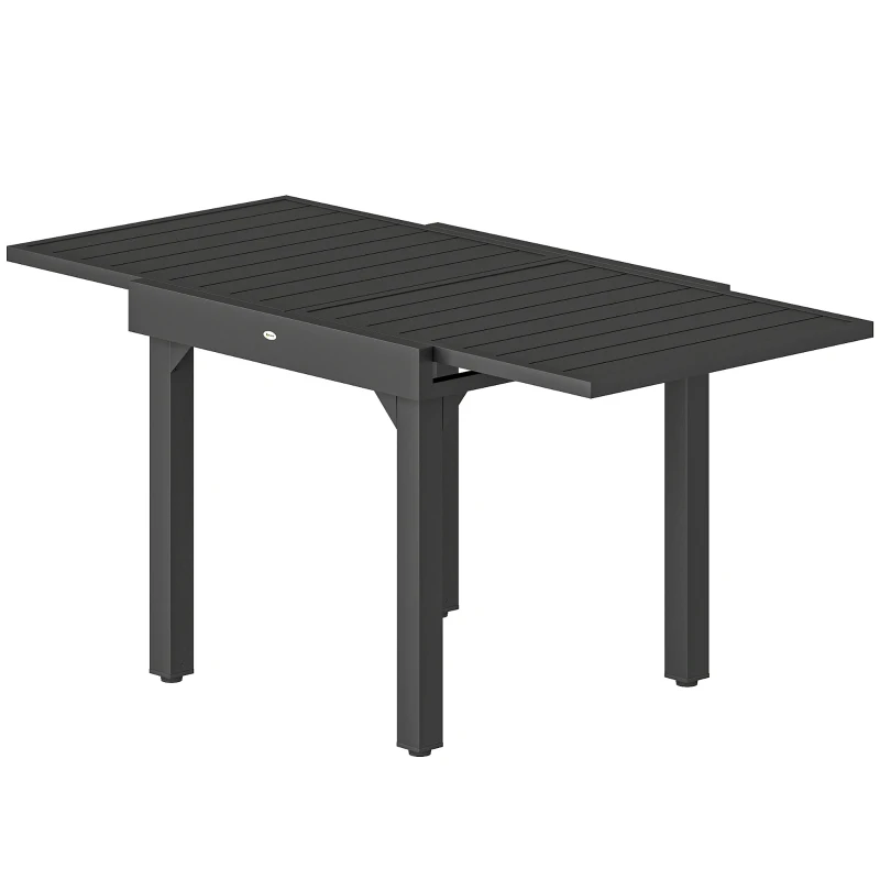 Outsunny Expandable Patio Dining Table for 4-6 People, 80-160 cm Aluminium Extendable Outdoor Patio Table with Slatted Top, Black