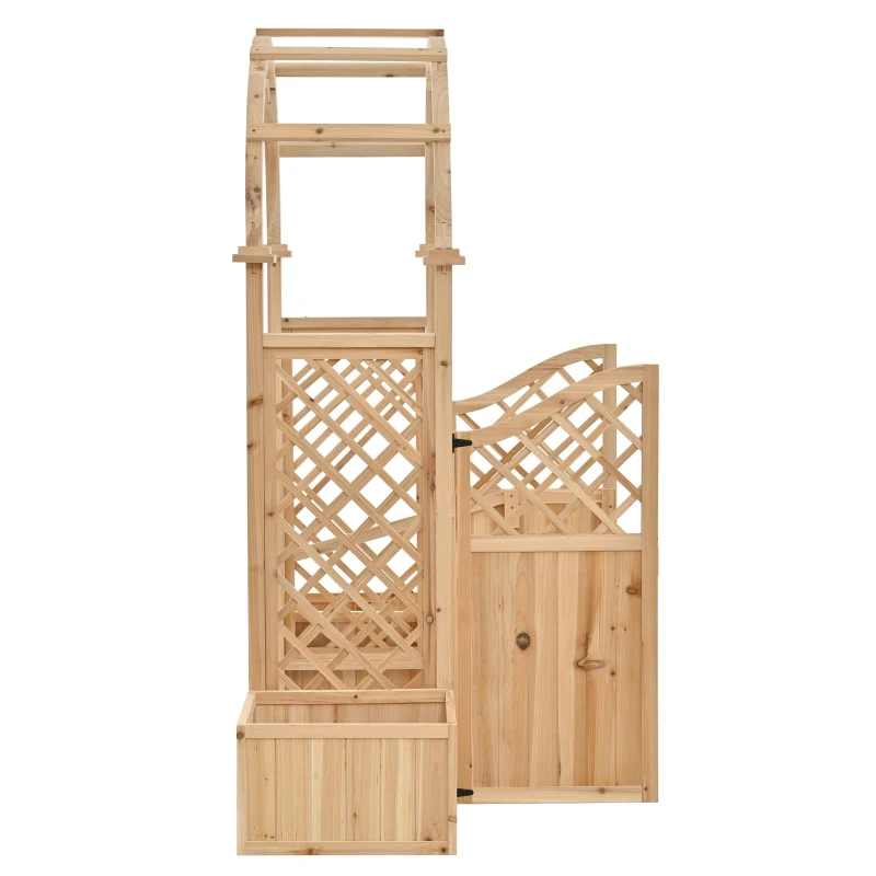 Pflanzkübel mit Spalier und Torbogen, 3‑in‑1-Design – Torbogen mit Rankgitter, 194x50x194 cm, Naturfarbe