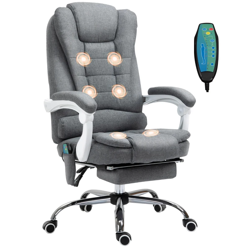 Vinsetto Heated 6 Points Vibration Massage Executive Office Chair Adjustable Swivel Ergonomic High Back Desk Chair Recliner with Footrest Grey(m-11)