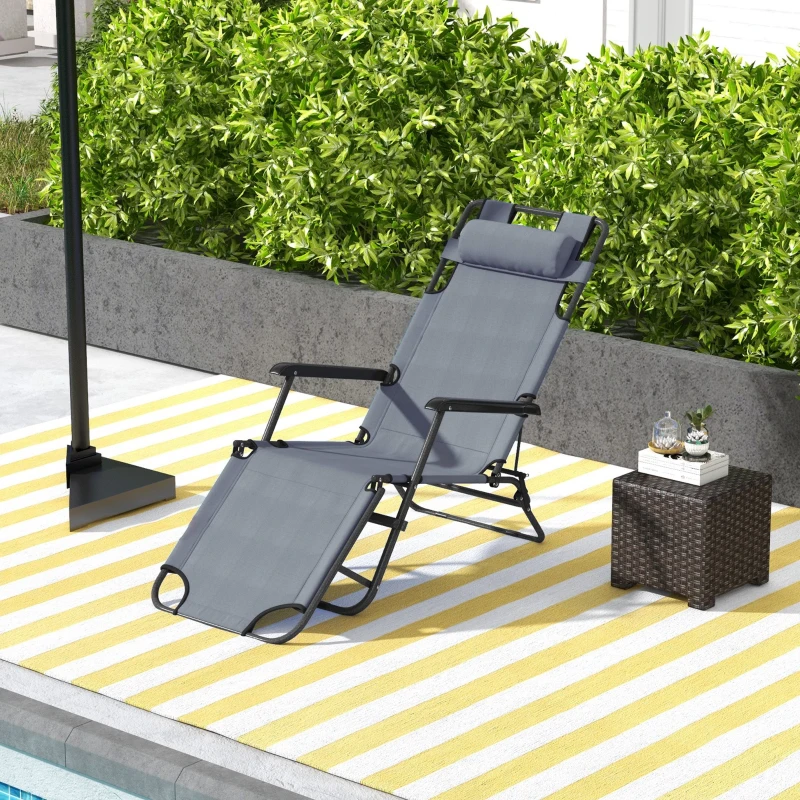 Outsunny Chaise Longue inclinable transat Bain de Soleil fauteuil relax jardin 2 en 1 Pliant têtière Amovible Charge Max. 136 Kg Toile Oxford Facile d'entretien Gris Clair