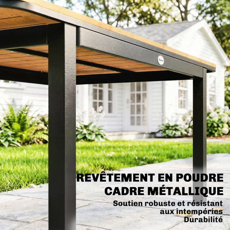 Outsunny Table de Jardin 6 Personnes Rectangulaire en Bois Composite Cadre en Métal et Plateau à Lattes 127x70cm Marron