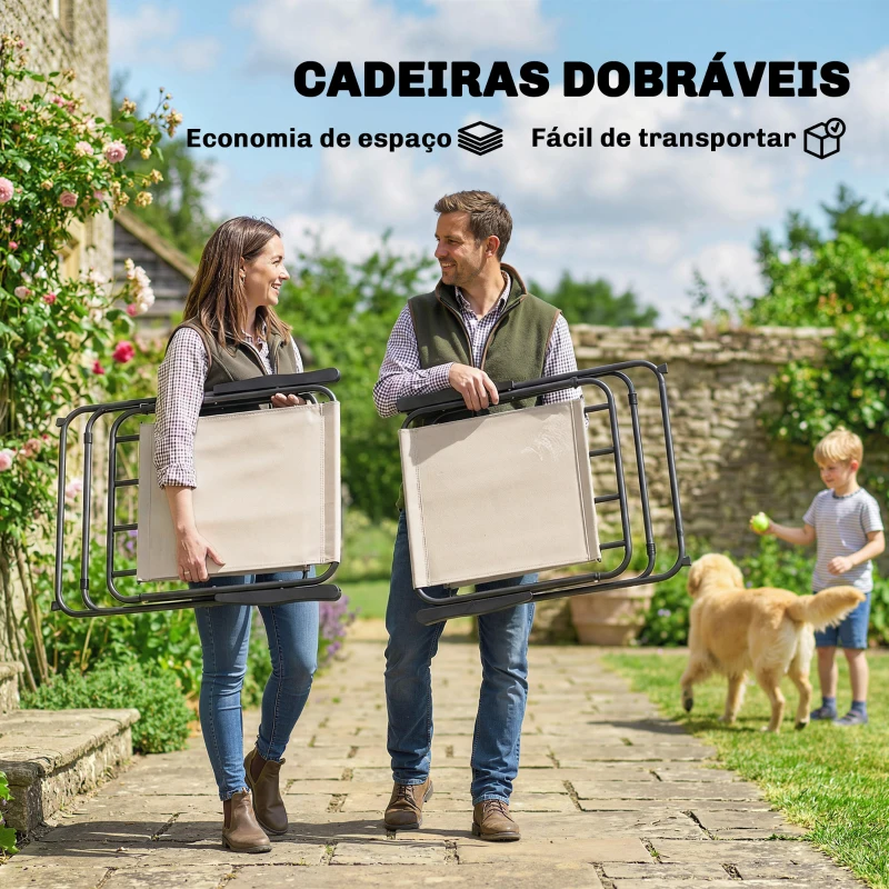 Outsunny Conjunto de Mesa e Cadeiras de Jardim de 8 Peças com Chapéu de Sol 6 Cadeiras Dobráveis e Mesa de Vidro Creme e Cinza