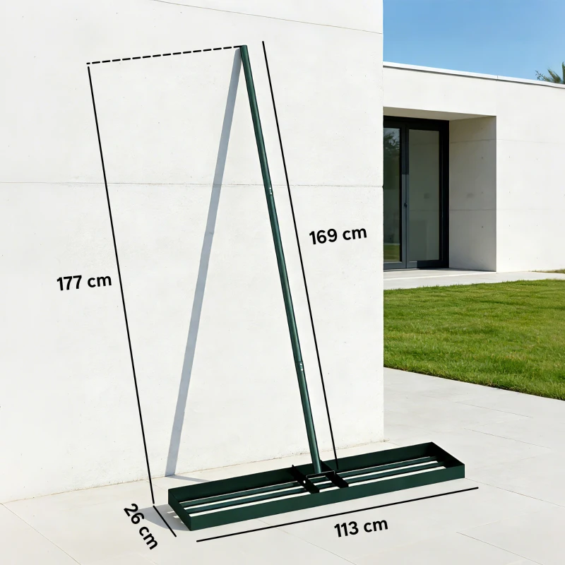 Outsunny Lawn Levelling Rake, 113 x 26 cm Lawn Leveller Lute with 169 cm Handle for Grass Soil Sand Yard Golf Course