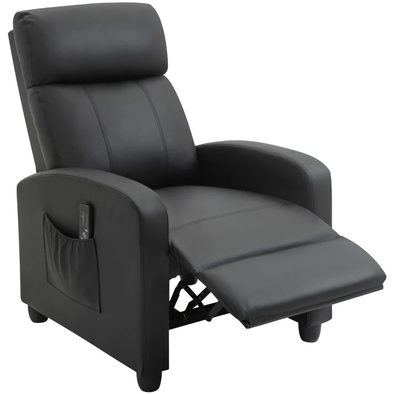 HOMCOM Fauteuil de Relaxation et Massage électrique avec Inclinaison Manuelle Dossier Repose-Pied réglable revêtement synthétique Noir