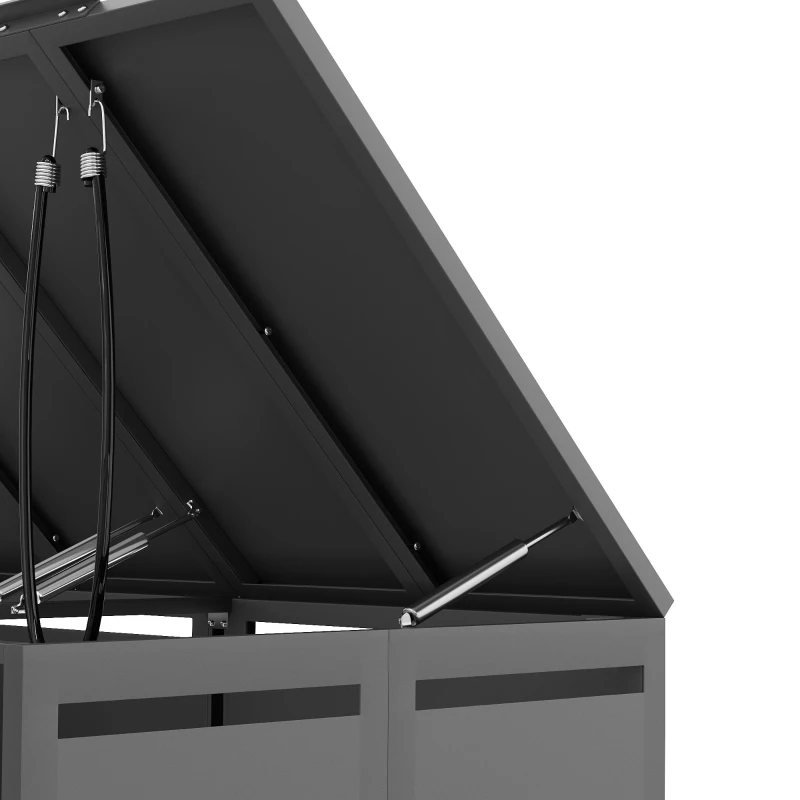 Mülltonnenbox mit hydraulischem Klappdeckel, abschließbaren Doppeltüren und zwei Fächern, 132x80x120 cm, Grau+Naturfarbe