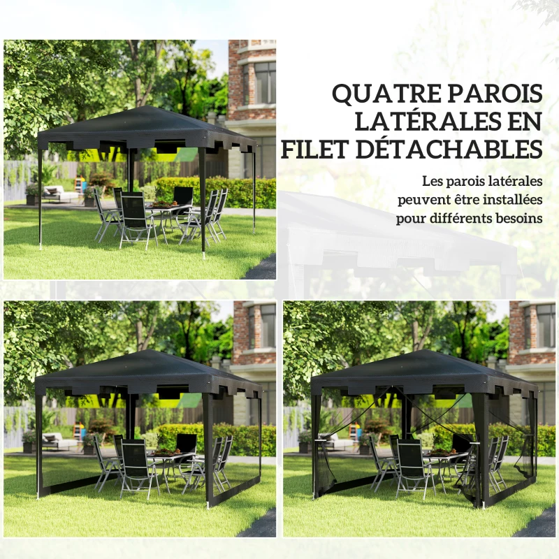 Outsunny Tonnelle de jardin 3 x 4 m, barnum de jardin, parois latérales en maille et 2 portes, pour fêtes et mariages, gris foncé