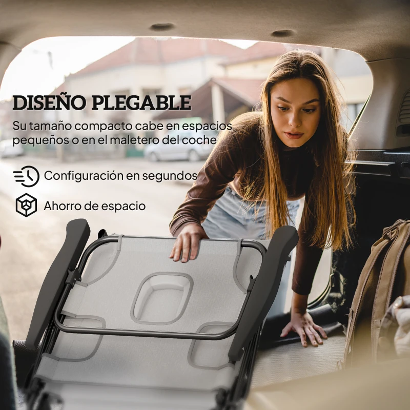 Outsunny Tumbona Plegable Respaldo Ajustable Orificio de Lectura Reposacabezas y Brazos Carga 120 kg 145x72x89 cm Gris Oscuro