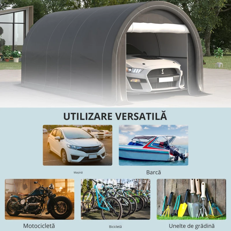 Outsunny Auto‑Garaj 3×5 m – Sopron Depozitare Portabil cu Usa Mare si Copertina pe Fermoar