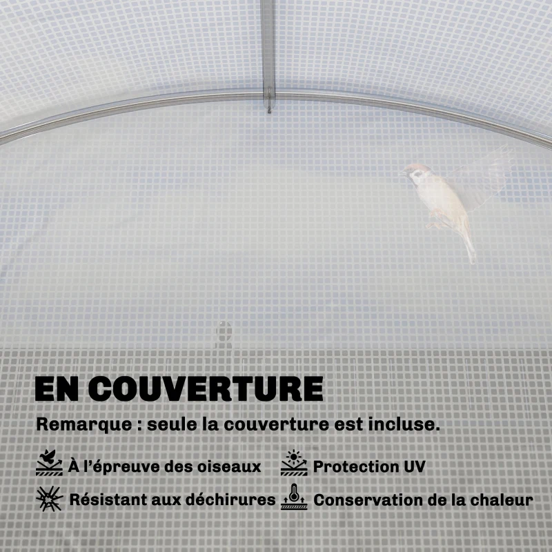 Outsunny Bâche de Rechange Serre Tunnel 9 m², bâche 3 x 3 x 2 m PE Anti-UV imperméable 6 fenêtres + Porte Enroulable zippée blanc