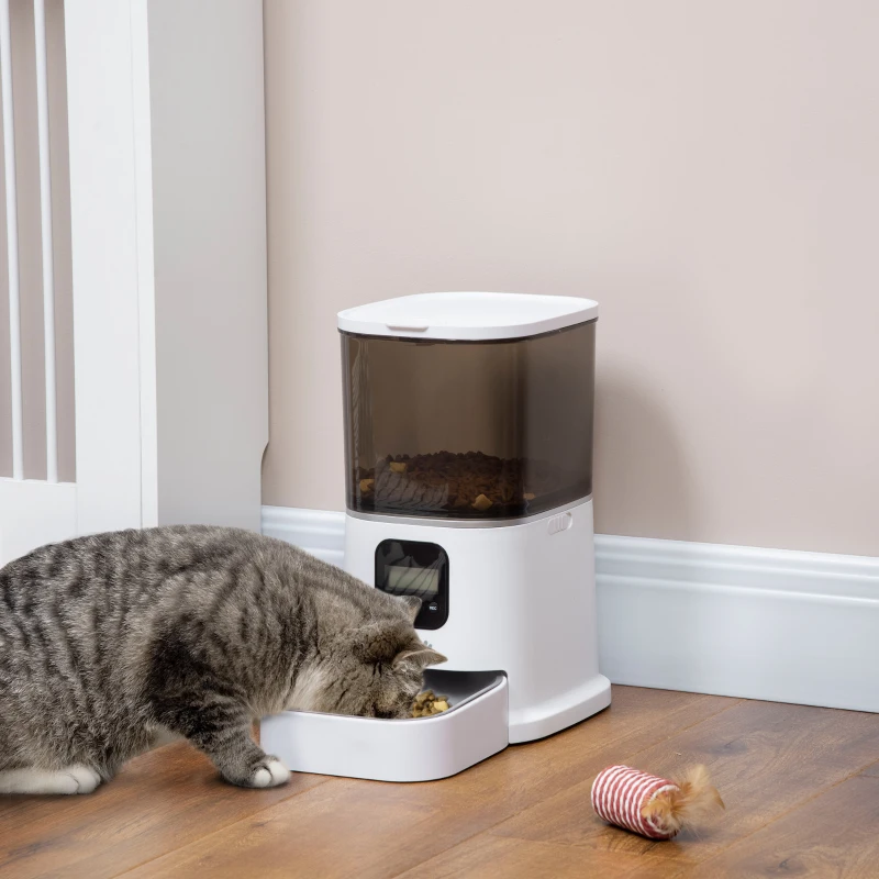 PawHut Distributeur 6L automatique de croquettes pour chien chat programmable avec Bol en Acier Inoxydable 4 repas - réservoir avec enregistrement vocal