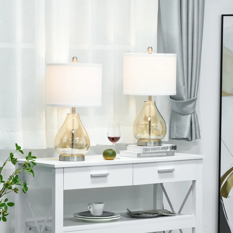 HOMCOM Conjunto de 2 Candeeiros de Mesa com Ecrã de Linho Suporte para Lâmpada E27 Máx. 40 W Ø30x56 cm Branco