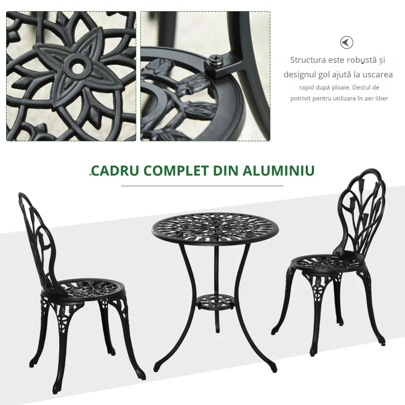 Outsunny Set de Gradina 3 Piese din Aluminiu, Set Exterior