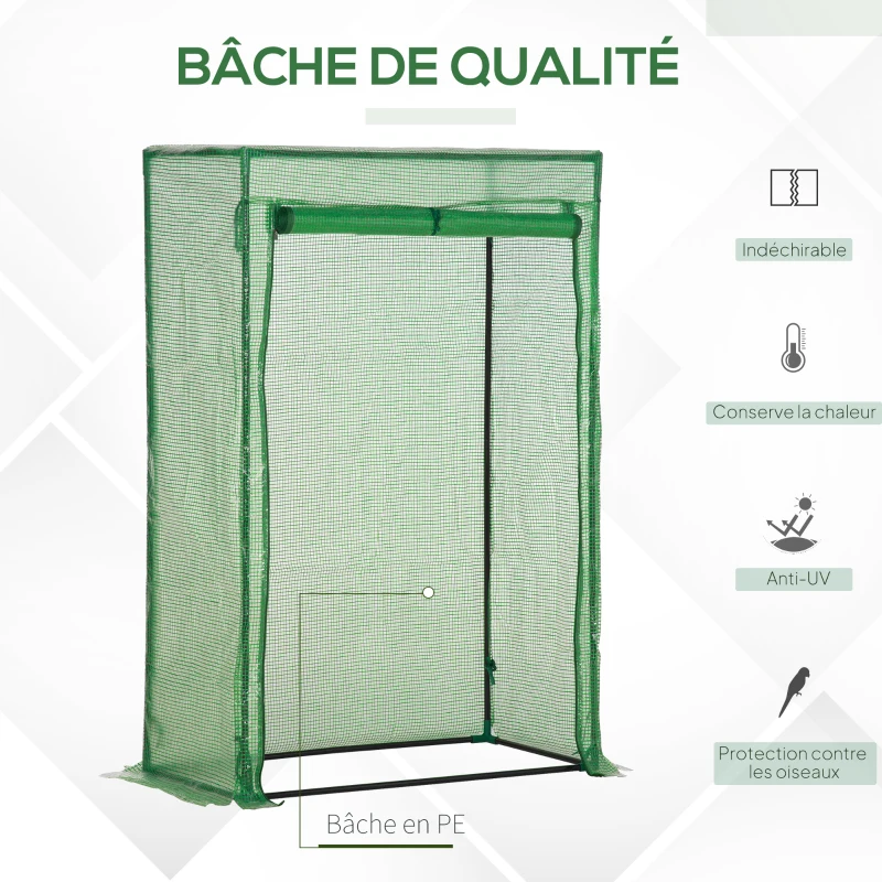 Outsunny Serre de jardin, serre de balcon, bâche renforcée PE, châssis en acier, porte zippée enroulable, pour légumes plantes fleurs en toutes saisons intérieur et extérieur, 100 x 50 x 150 cm vert