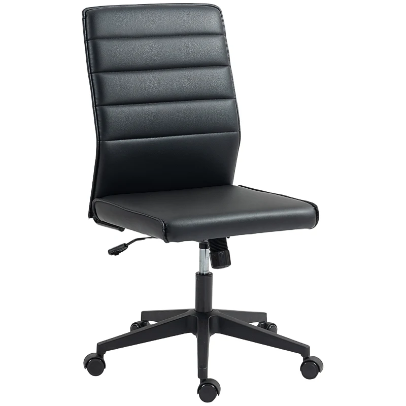 HOMCOM Scaun de Birou Ergonomic și Reglabil cu Spătar Curbat, din Piele PU și Oțel, 58x53x97-107 cm, Negru