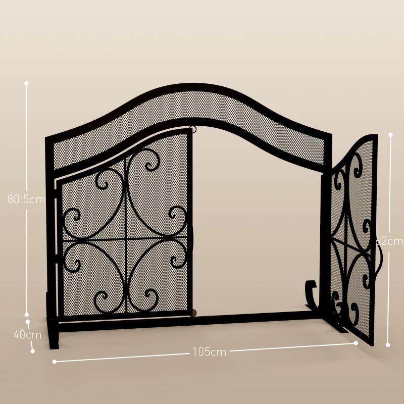 HOMCOM Grilaj de protecție pentru șemineu panou unic din plasă de oțel 105 x 40 x 80,5 cm negru