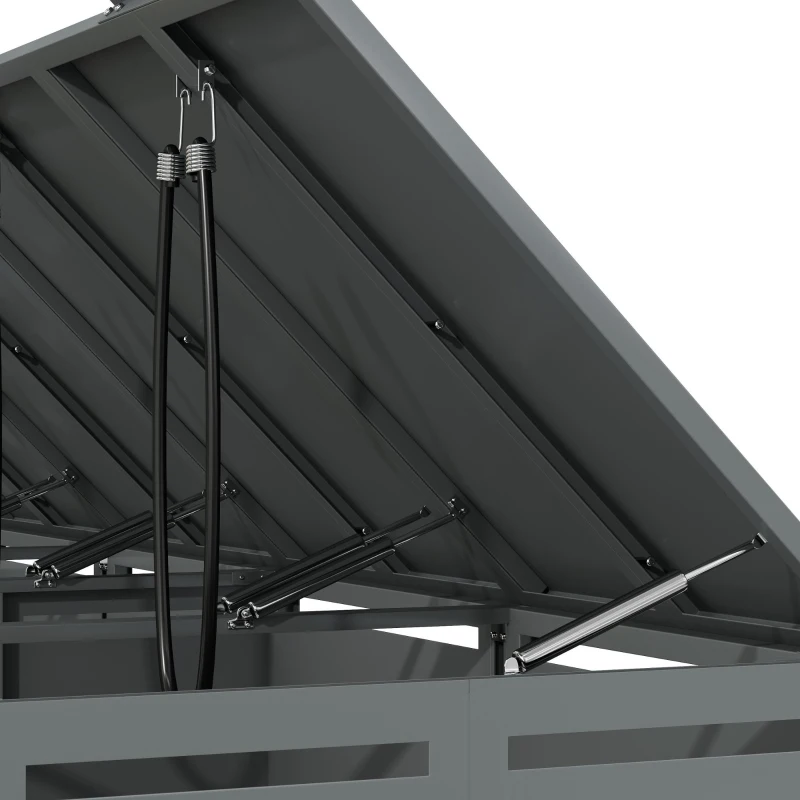 Mülltonnenbox mit 4‑fach Aufbewahrung, rautenförmiger Seitenperforation für Belüftung, 264x80x118,5 cm, Grau+Naturfarbe