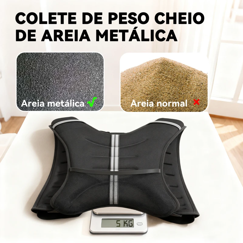 HOMCOM Colete com Peso de 5 kg com 2 Alças Ajustáveis e Bandas Reflectoras para Treino de Força Corrida Preto