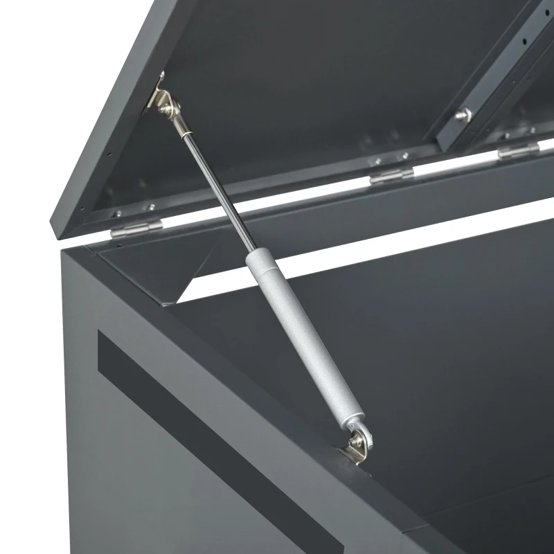 Mülltonnenbox mit hydraulischem Klappdeckel, mit 2 separaten Fächern und abschließbaren Türen, 132x80x118,5 cm, Grau+Naturfarbe