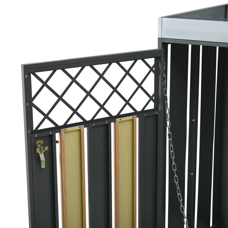 Mülltonnenschrank mit Blumentrog, 2-tlg. abschließbare Mülltonnenbox, 132x80x124,5 cm, Grau+Naturfarbe