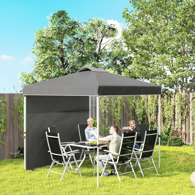 Outsunny Carpa Plegable de Jardín de 2,5x2,5 m con Altura Ajustable Anti-UV con 1 Pared Lateral y Bolsas de Arena Gris Oscuro