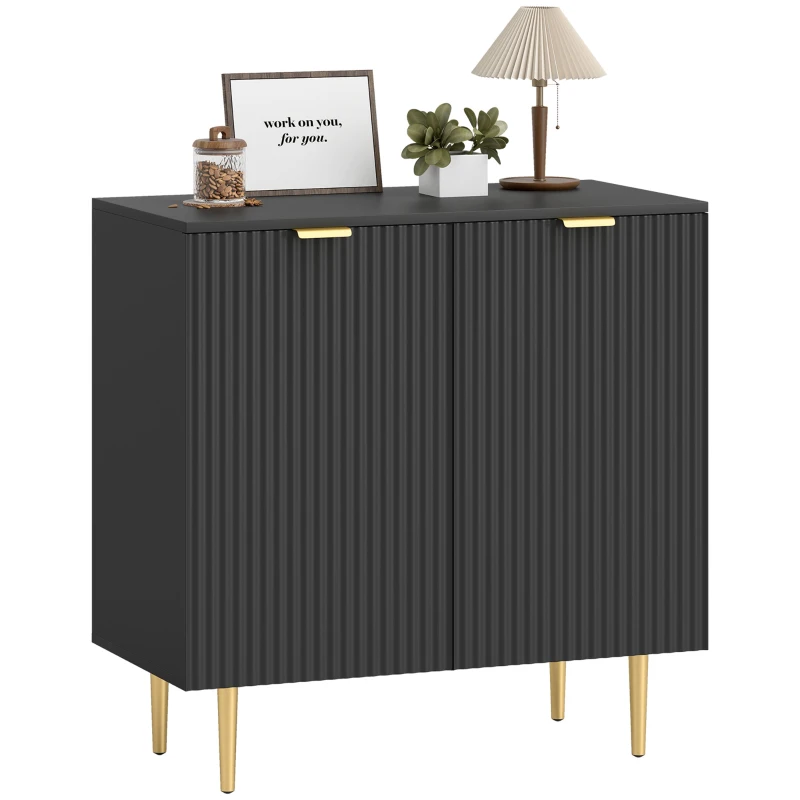 HOMCOM Bufet de bucătărie mobilier de depozitare cu 2 uși poliță reglabilă picioare metalice ridicate 80 x 40 x 80 cm negru