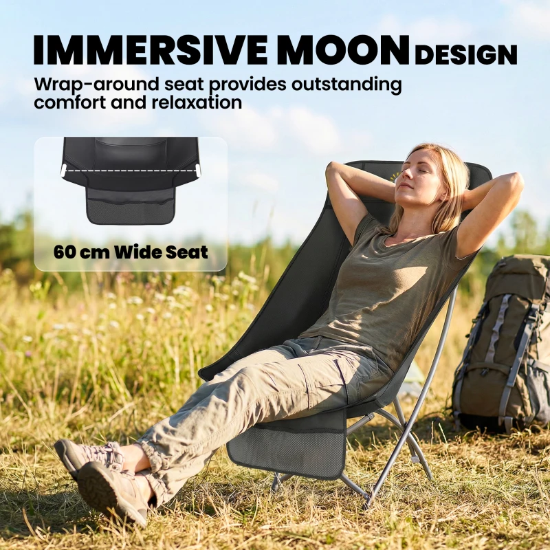 Outsunny Camping Chair for Adults Heavy Duty Folding Camp Chair with Side Pocket and Carry Bag Black