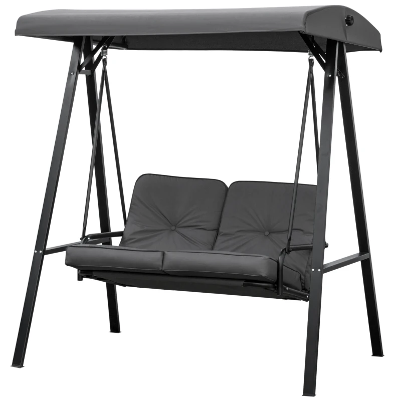 Outsunny 2 Seater Garden Swing Chair with Adjustable Tilting Canopy, Outdoor Hammock Bench with Steel Frame for Patio, 144 x 117 x 173 cm, Grey
