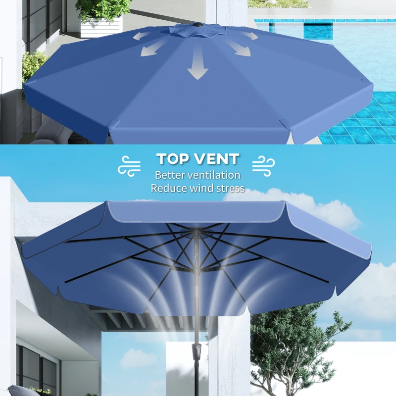 Outsunny 3 m Garden Parasol with Tilt Mechanism & Crank Handle, UPF 30+ Patio Umbrella Outdoor Table Umbrella, Dark Blue