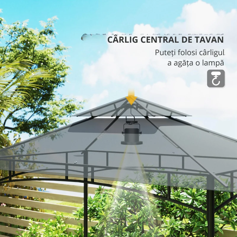 Outsunny Pavilion de grătar cu LED 240 x 150 x 258 cm rezistent la apă, ignifug, pavilion de grătar cu acoperiș dublu
