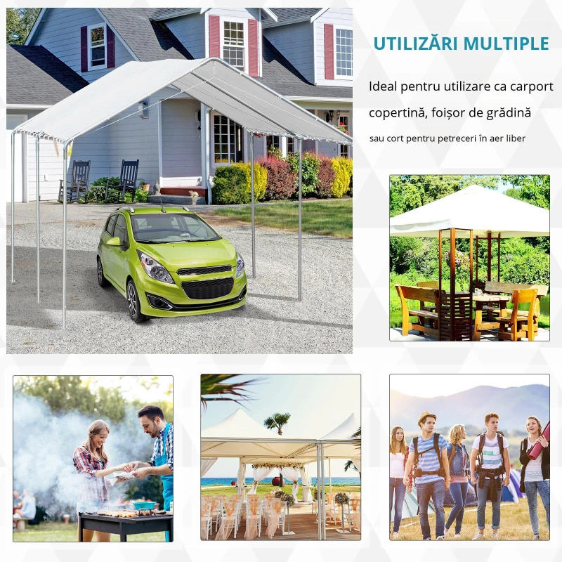 Outsunny prelata auto, cu kit ancorare, 5.95x2.9x2.6m, alba