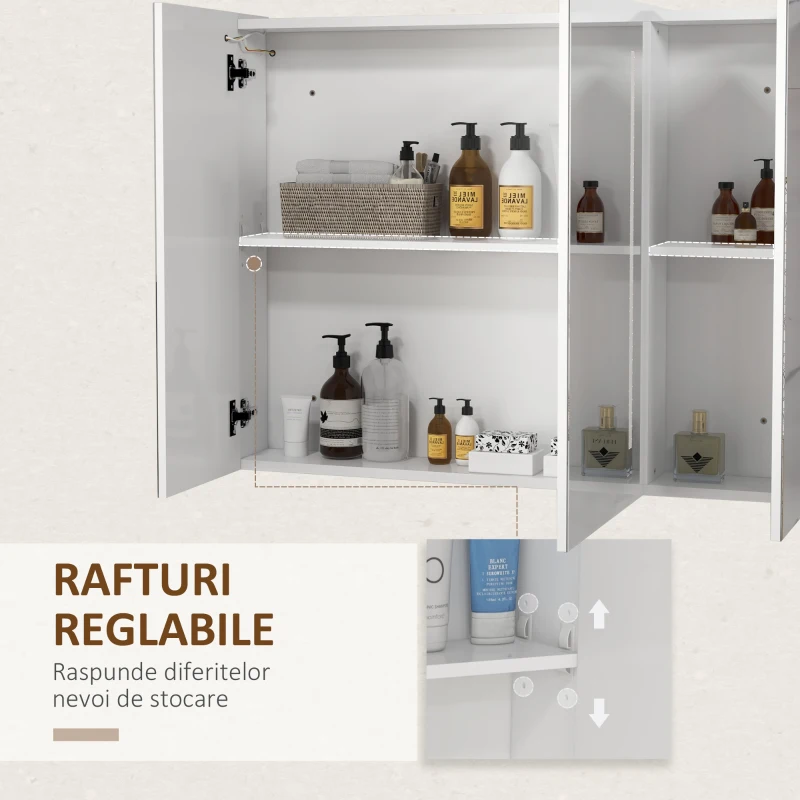 kleankin Dulap de Baie cu Oglinda cu LED,  Alb Lucios