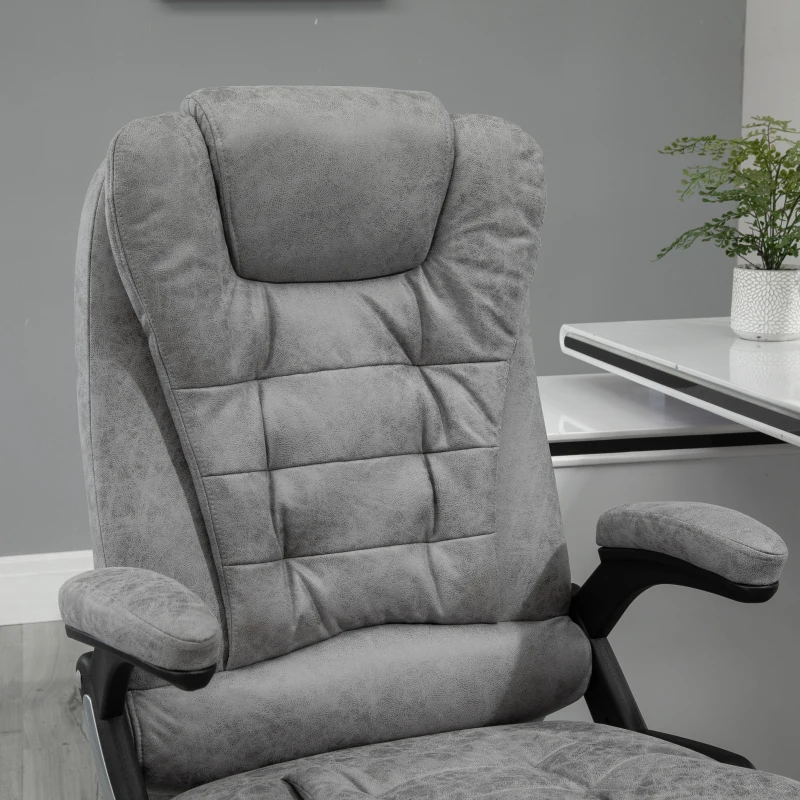 Vinsetto Massage Recliner Chair Heated Office Chair with Six Massage Points Microfiber Cloth 360° Swivel Wheels Grey