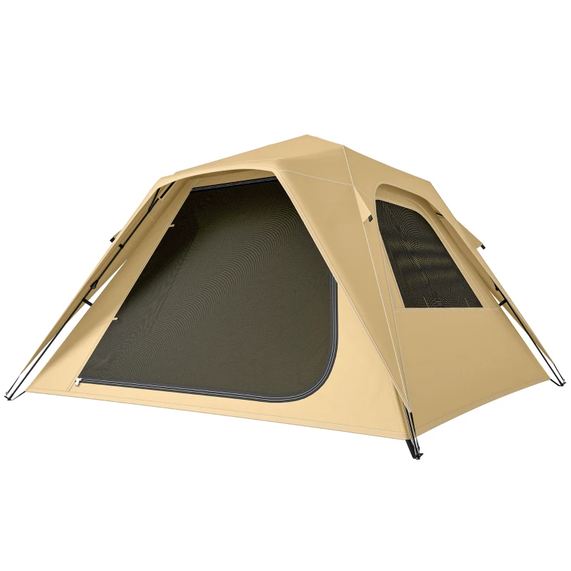 Outsunny Tenda Pop-Up com Janelas de Malha e Saco de Transporte, Impermeável para 3-4 Pessoas, Cor Caqui