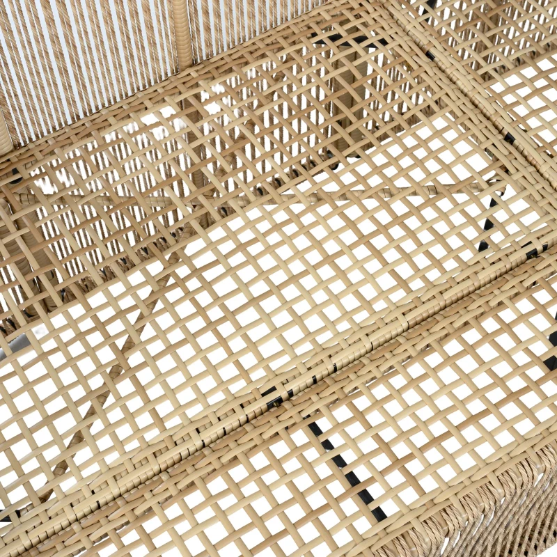 5-teiliges PE‑Rattan-Gartenmöbel-Set, 3‑Sitzer-Sofa, 2 Sesseln und Glastisch, Beige+Schwarz+Weiß