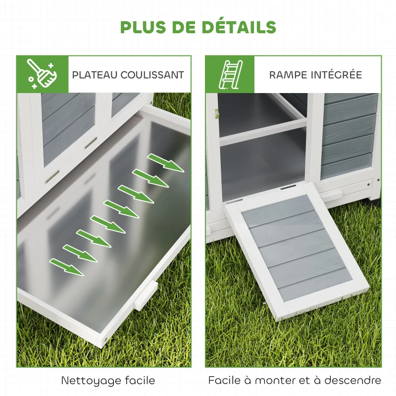 PawHut Poulailler en bois abri pour 2-4 poules toit ouvrant étanche & 2 pondoirs 150 x 100 x 96,5 cm gris